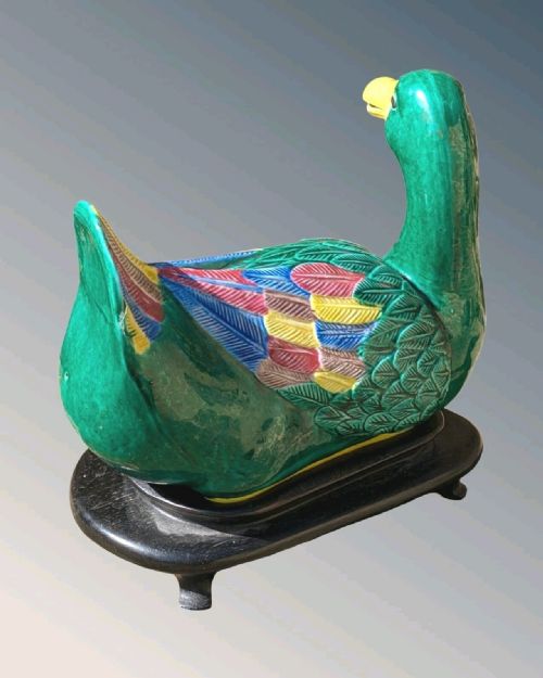 GOOD LARGE PAIR CHINESE PORCELAIN DUCKS MING STYLE SANCAI GLAZE - ADDITIONAL PHOTO 6