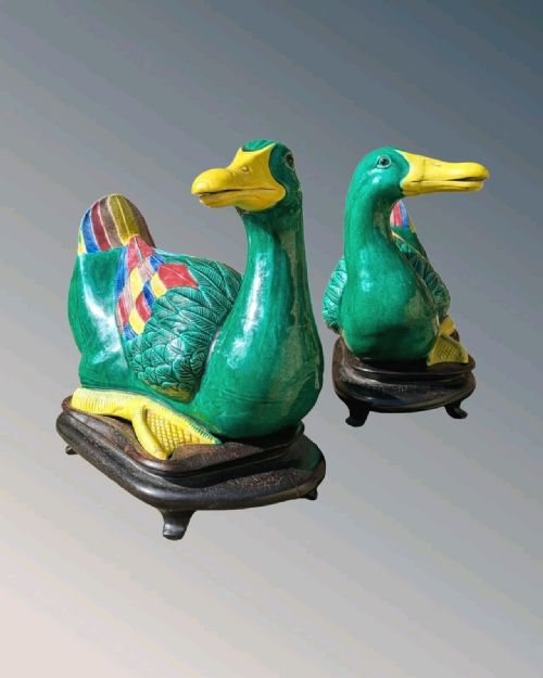 GOOD LARGE PAIR CHINESE PORCELAIN DUCKS MING STYLE SANCAI GLAZE - ADDITIONAL PHOTO 7