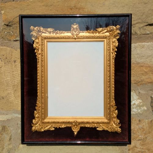 Rare Victorian Gilt Frame Deep Glazed Box Velvet Mount (K)