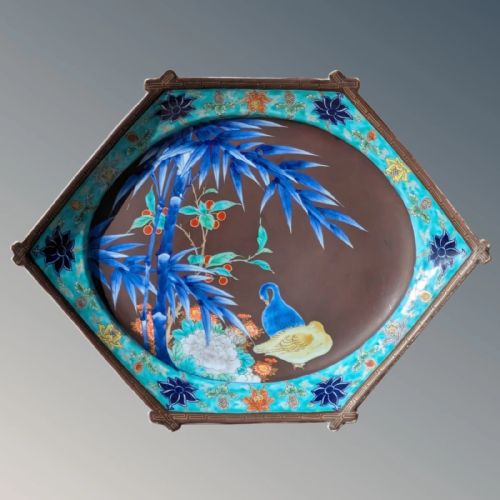 Beautiful Japanese Fukagawa Bamboo Birds Porcelain Dish