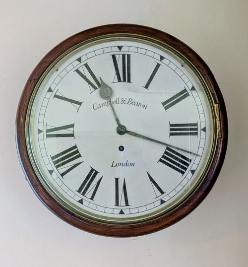19th Century Mahogany Station Clock London Fusee Movement