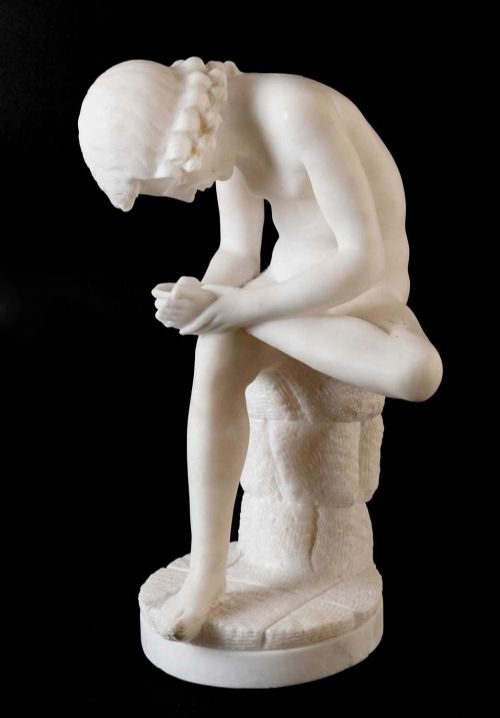 ANTIQUE ALABASTER FIGURE SPINARIO