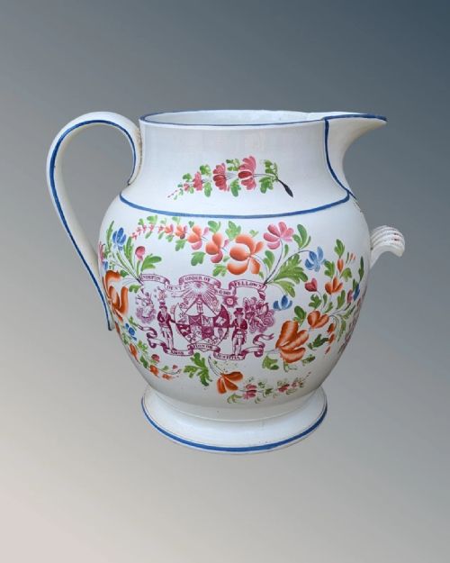 VERY LARGE ANTIQUE ODDFELLOWS CREAMWARE JUG - ADDITIONAL PHOTO 1