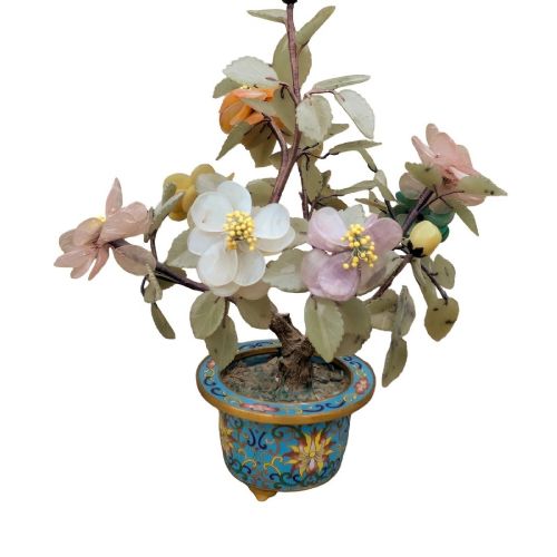 CHINESE BONSAI HARDSTONE CLOISONNE JARDINIERE