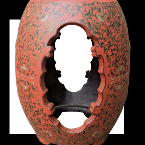 CHINESE RED LACQUER BARREL STOOL - ADDITIONAL PHOTO 2