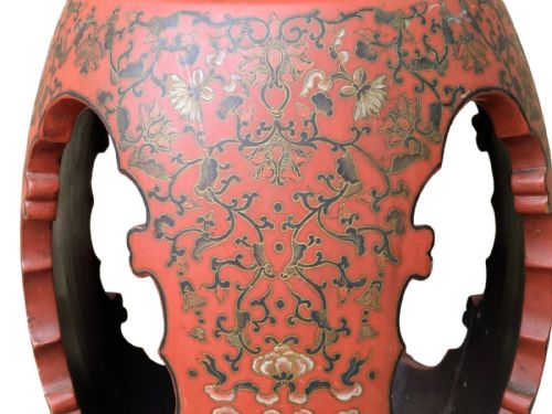 CHINESE RED LACQUER BARREL STOOL - ADDITIONAL PHOTO 5
