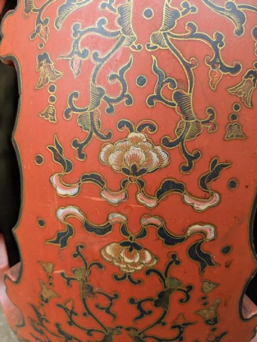 CHINESE RED LACQUER BARREL STOOL - ADDITIONAL PHOTO 7