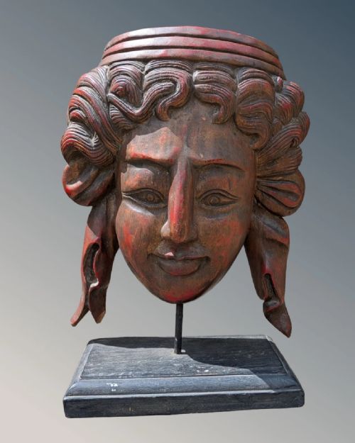 Carved Polychrome & Giltwood Mask South East Asian