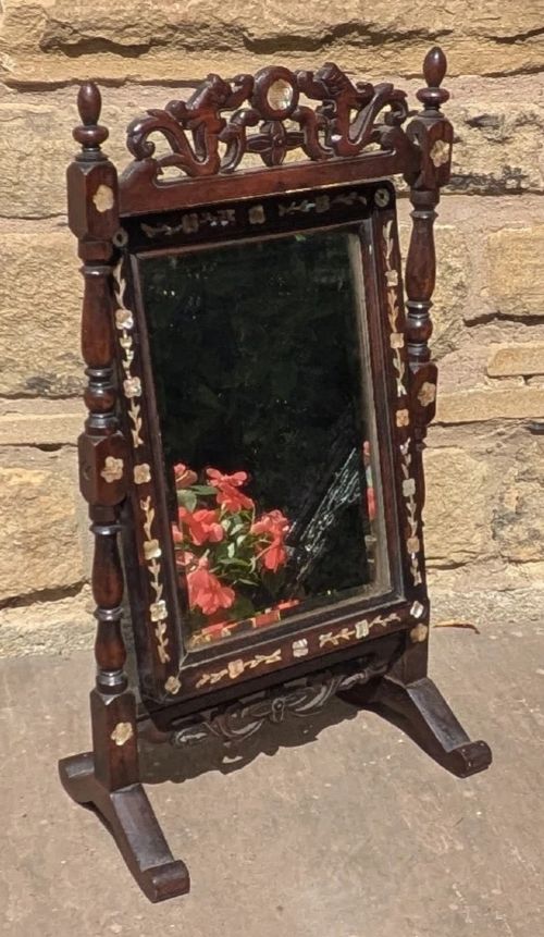 Chinese Qing Inlaid Cheval Mirror in Hardwood & Mother of Pearl
