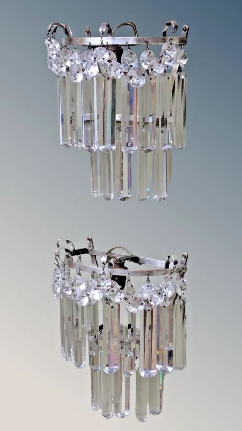 Pretty Pair of Cut Crystal Wall Lights
