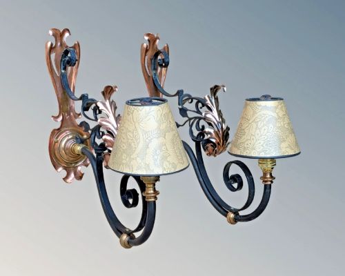Good Pair Copper Wrought Iron Wall Lights Arts and Crafts