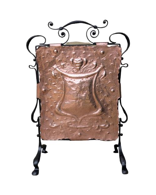 Arts and Crafts Fire Screen Copper and Wrought Iron