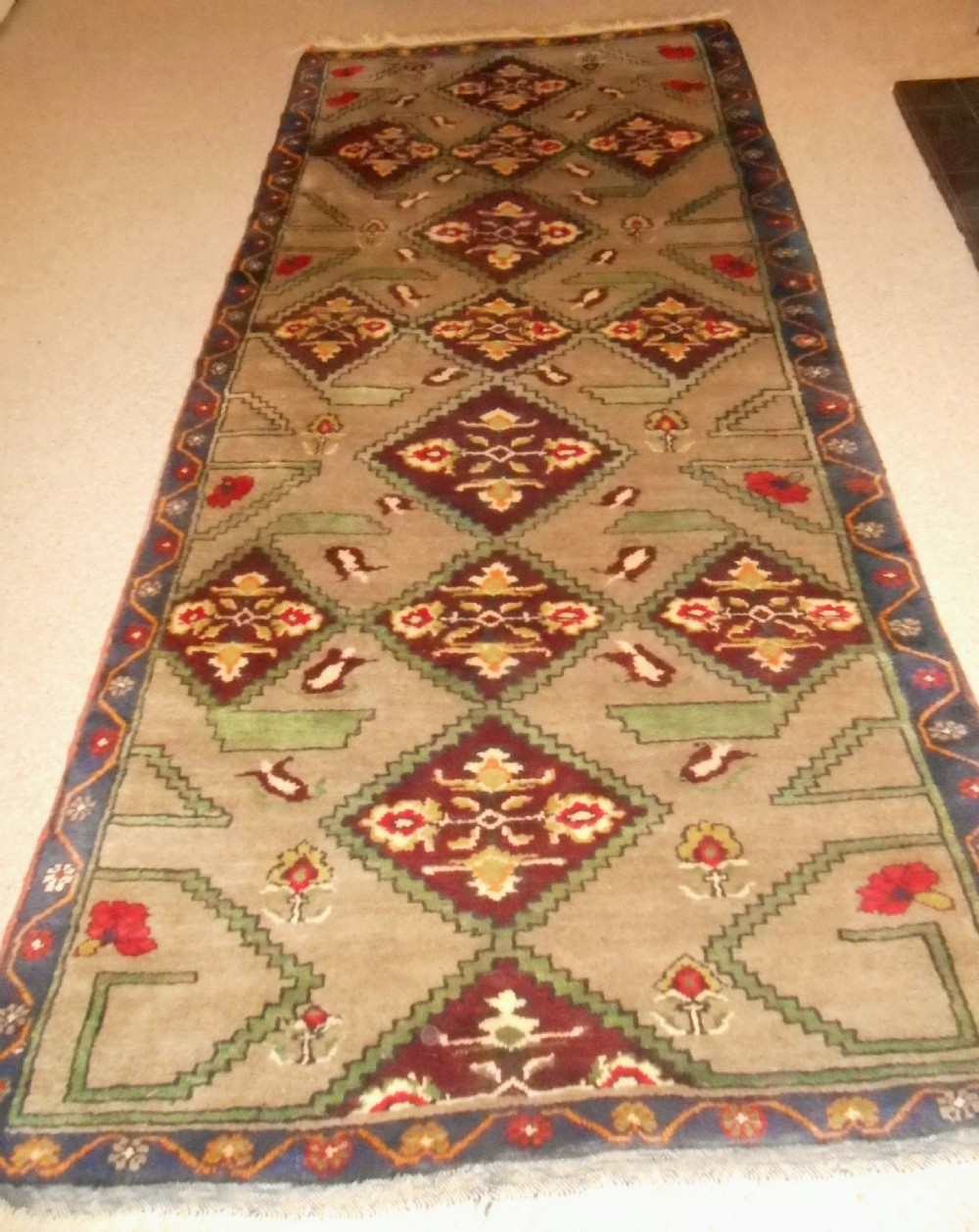 Turkish Hand Woven Karapinar Rug, Lozenge Design