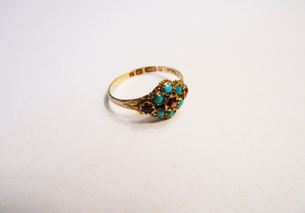 19th Century Victorian Turquoise Cluster Ring 9ct Gold
