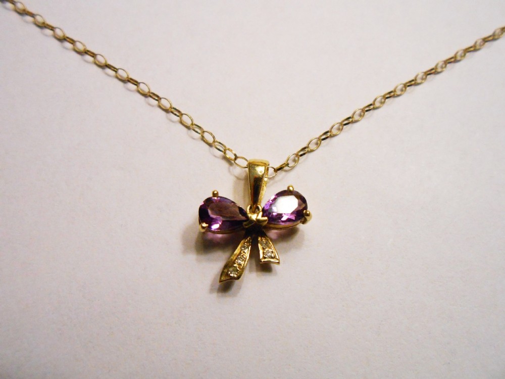 9ct Gold Amethyst and Diamond Necklace
