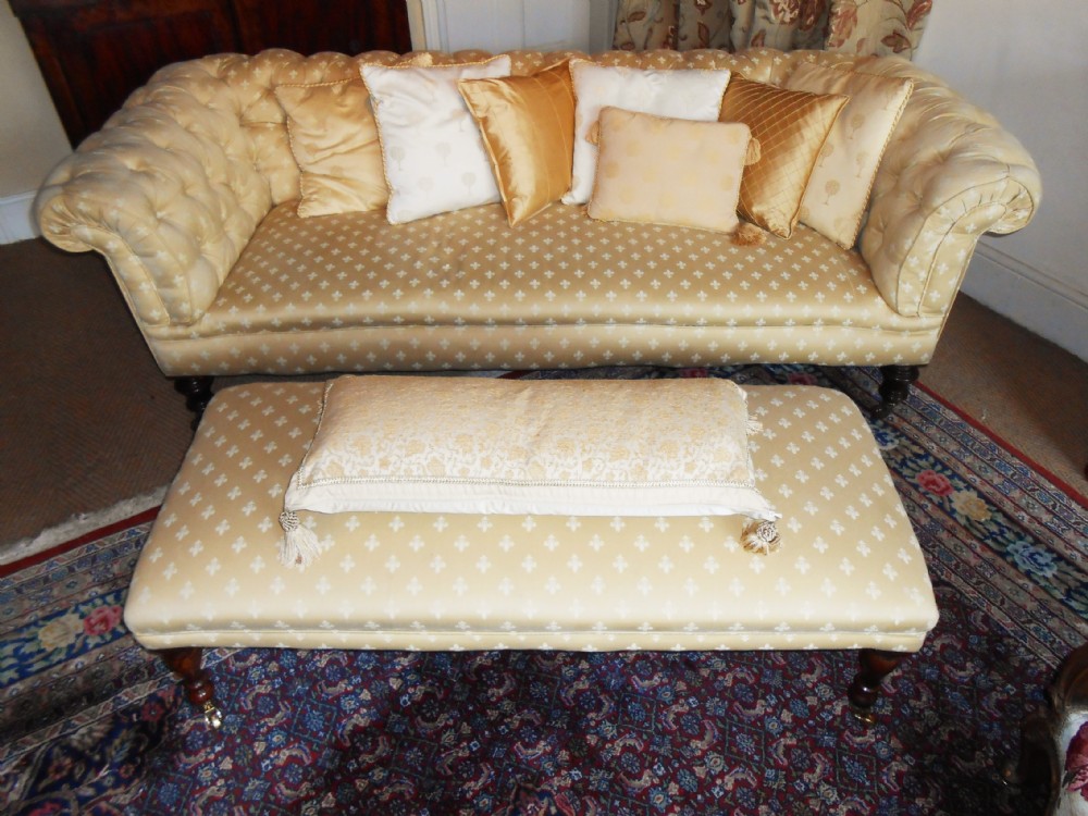 Victorian Chesterfield Sofa & Matching Upholstered Mahogany Stool