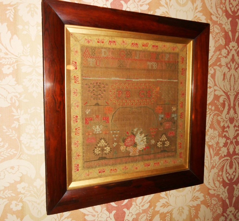 Early Victorian Sampler 1852 in Original Rosewood Frame