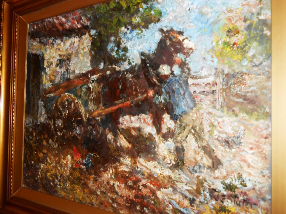Impressionist Oil Painting J. F. Slater, Farmer with Carthorse