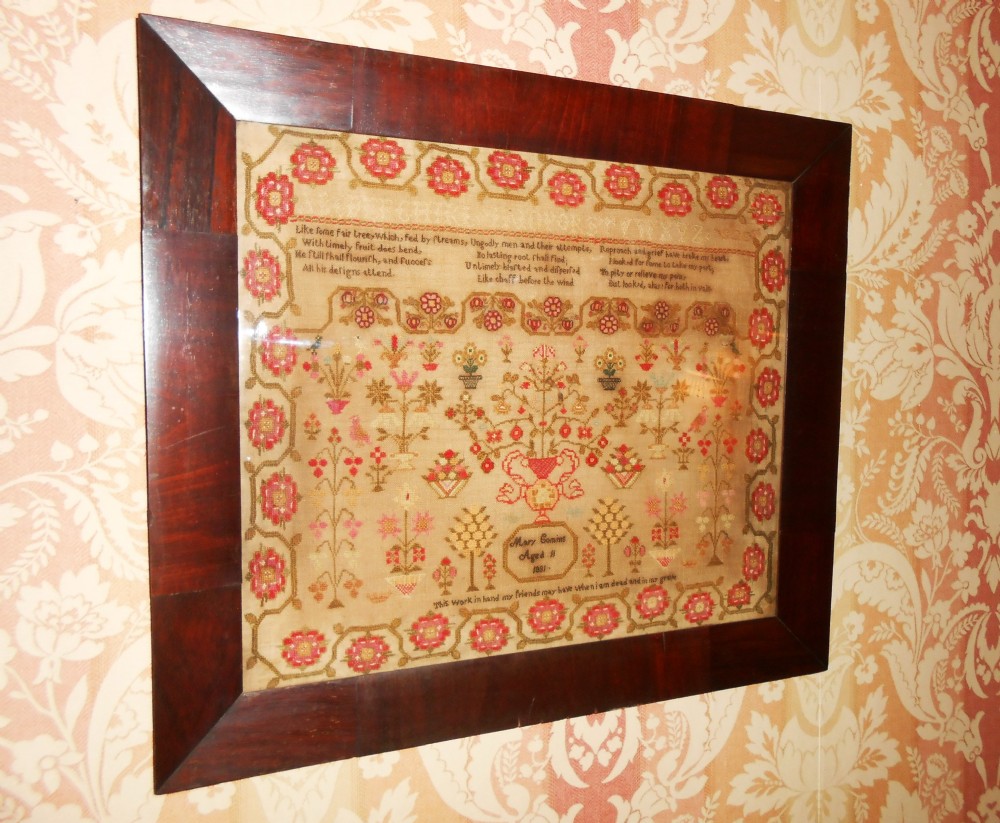 Georgian Sampler Mary Commins in Original Rosewood Frame