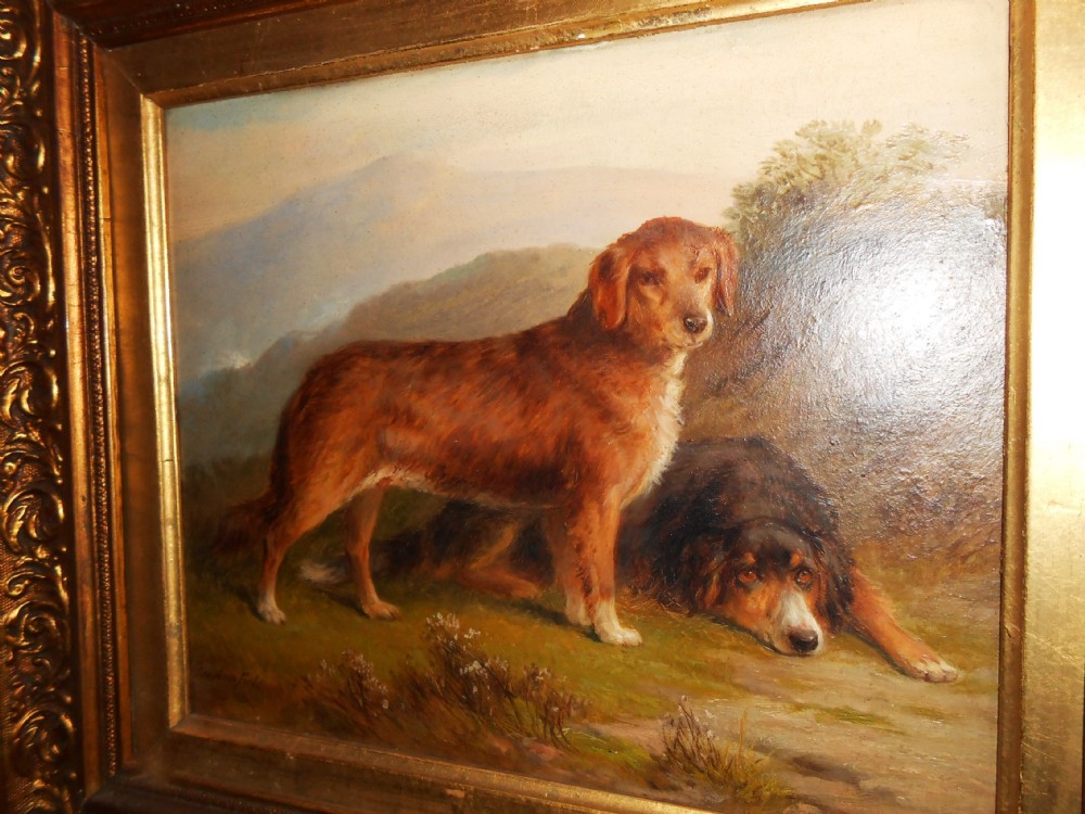 George Armfield (fl.1840-74), Two Dogs in a Highland Landscape, Signed