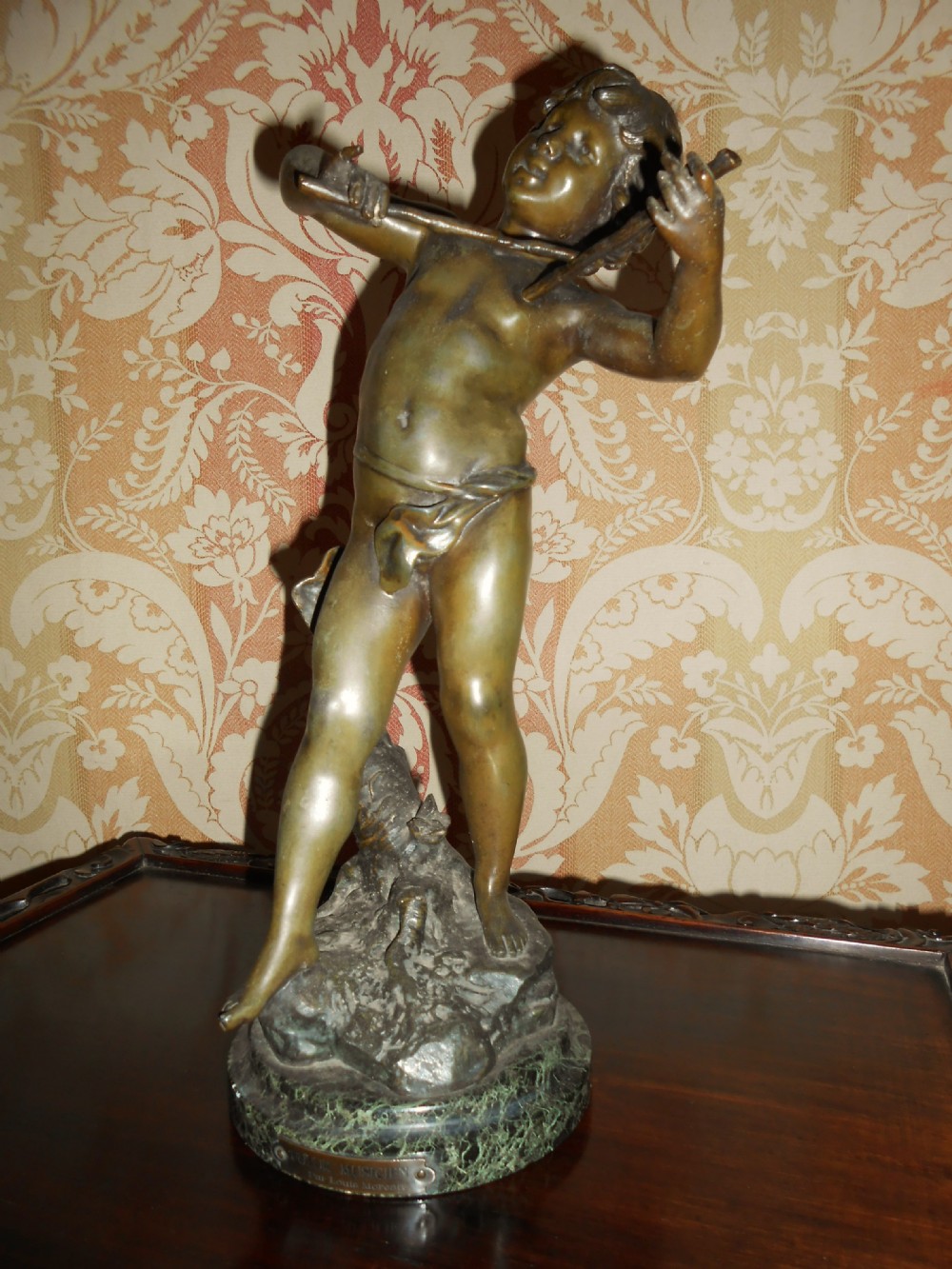 Victorian Spelter Figure Cherub Musician Signed Louis Moreau