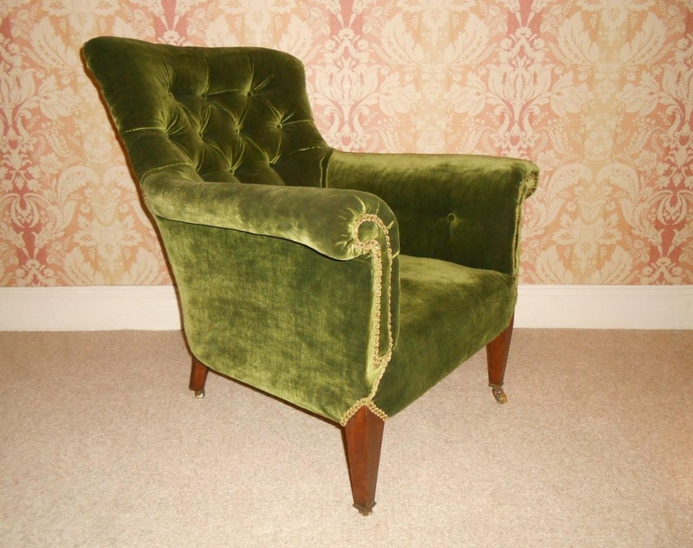 Victorian Mahogany & Velvet Button Back Armchair