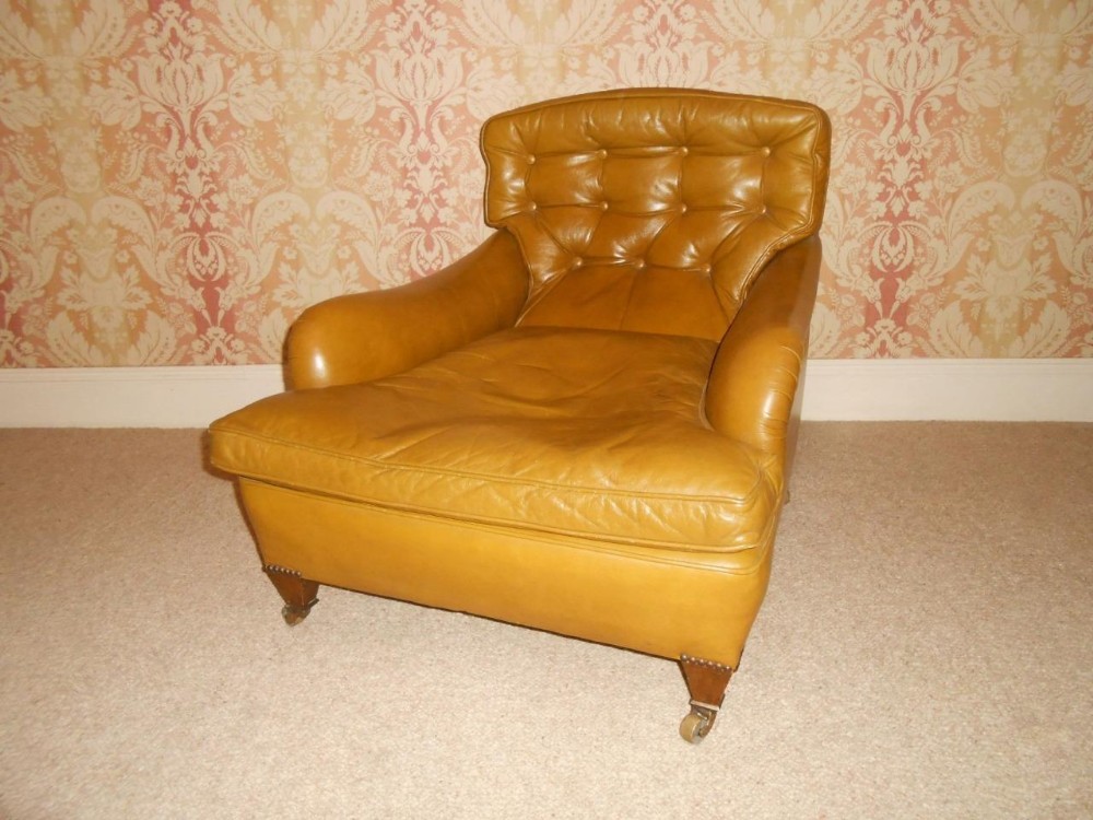 Victorian Buttoned Library Armchair In Leather Hide