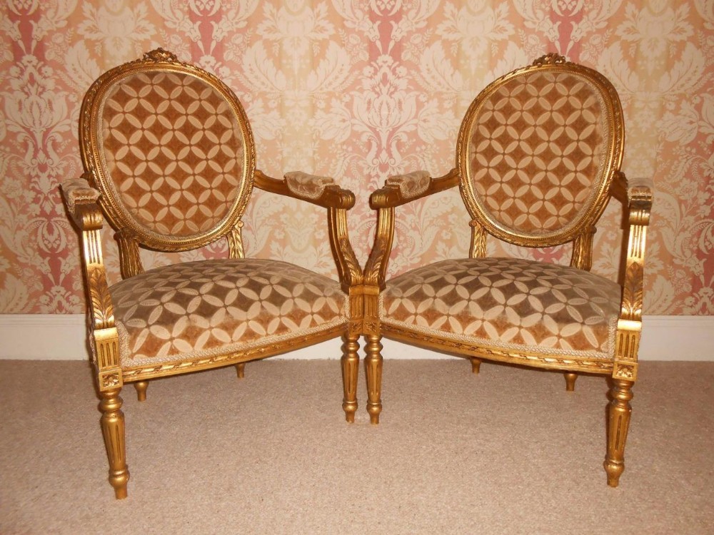 Attractive Pair of 19th Century French Giltwood Armchairs