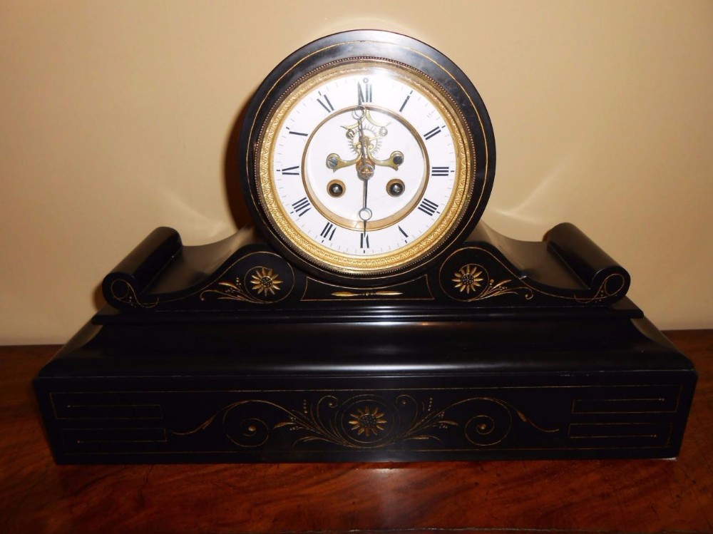 Good Quality Victorian Slate Mantel Clock With Visible Escapement