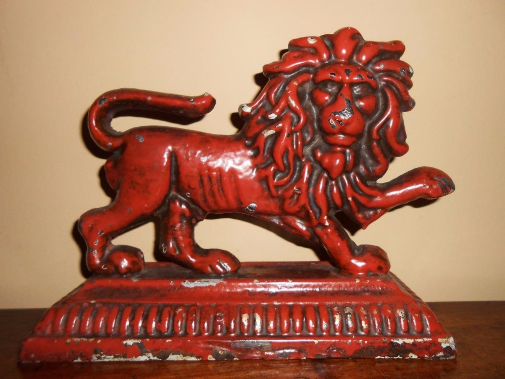 Painted Regency Cast Iron Lion Doorstop