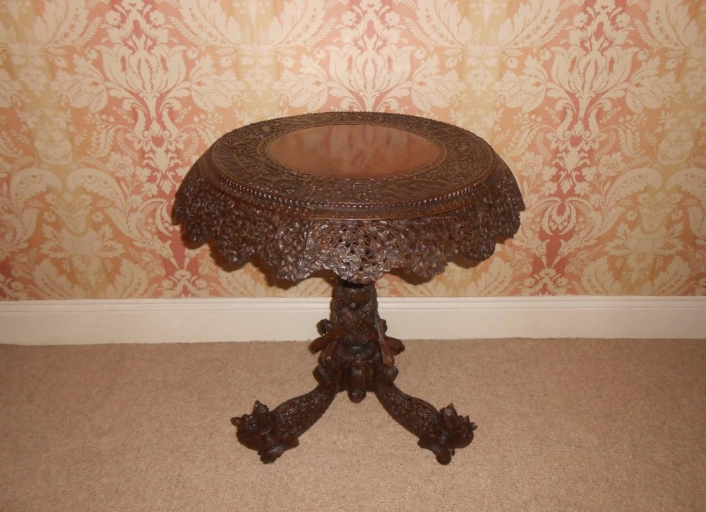 Richly Carved Anglo Indian Hardwood Table c.1880