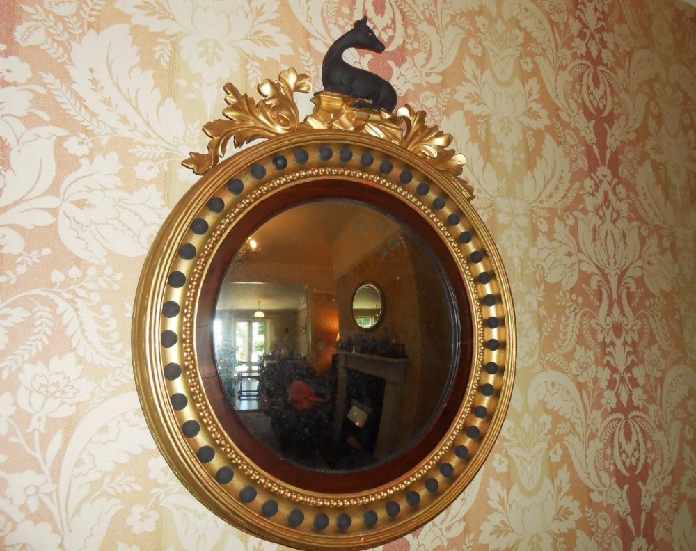 Stunning Regency Ebonised and Gilt Convex Mirror c.1815