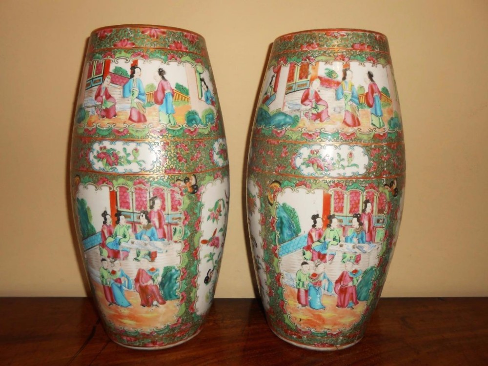 Pair of Cantonese Famille Rose Vases 19th Century