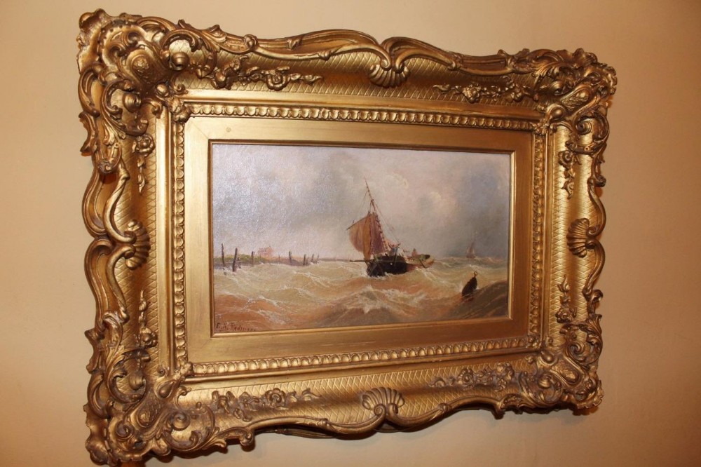 Edward King Redmore (1860-1941), Oil Painting Boats off Shore in Rough Seas