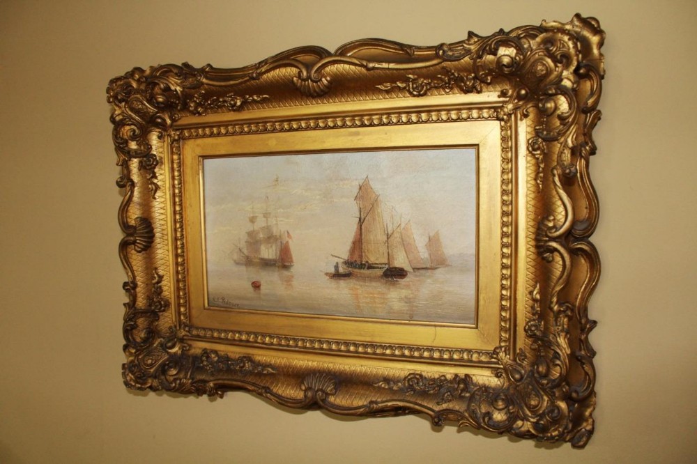 Edward King Redmore (1860-1941), Oil Painting Boats Moored Off Coast