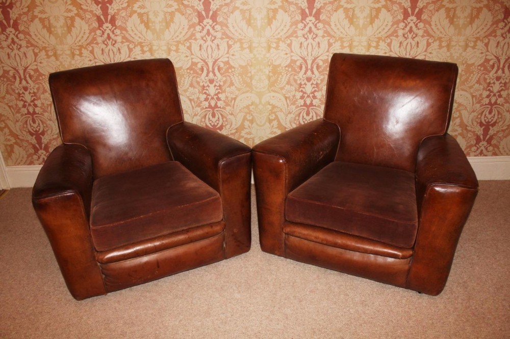 Good Pair of Art Deco Leather Armchairs