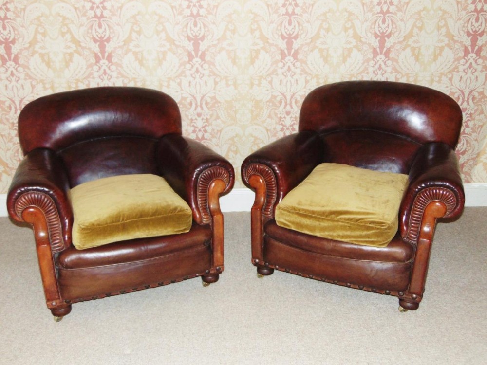 Good Pair of Antique Leather Armchairs