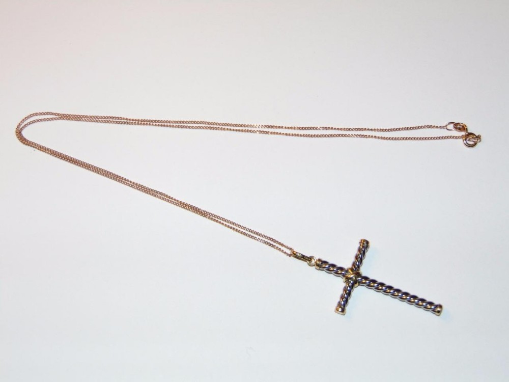 Necklace, 18ct White Gold Cross on Gold Chain