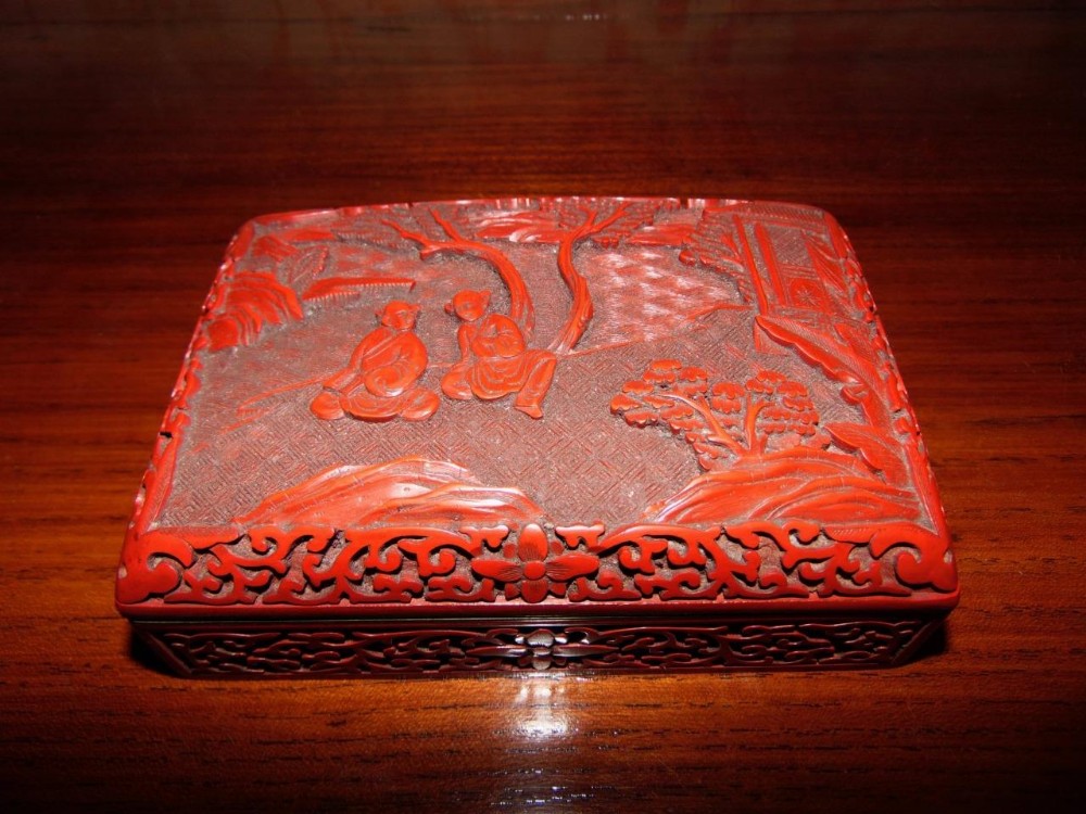 Early 20th Century Chinese Cinnabar Lacquer and Enamel Trinket Box