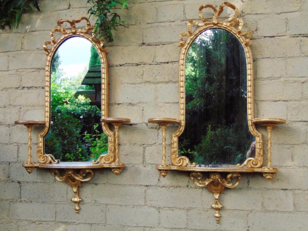 Pair 19th Century Gilt and Gesso French Girandole Mirrors