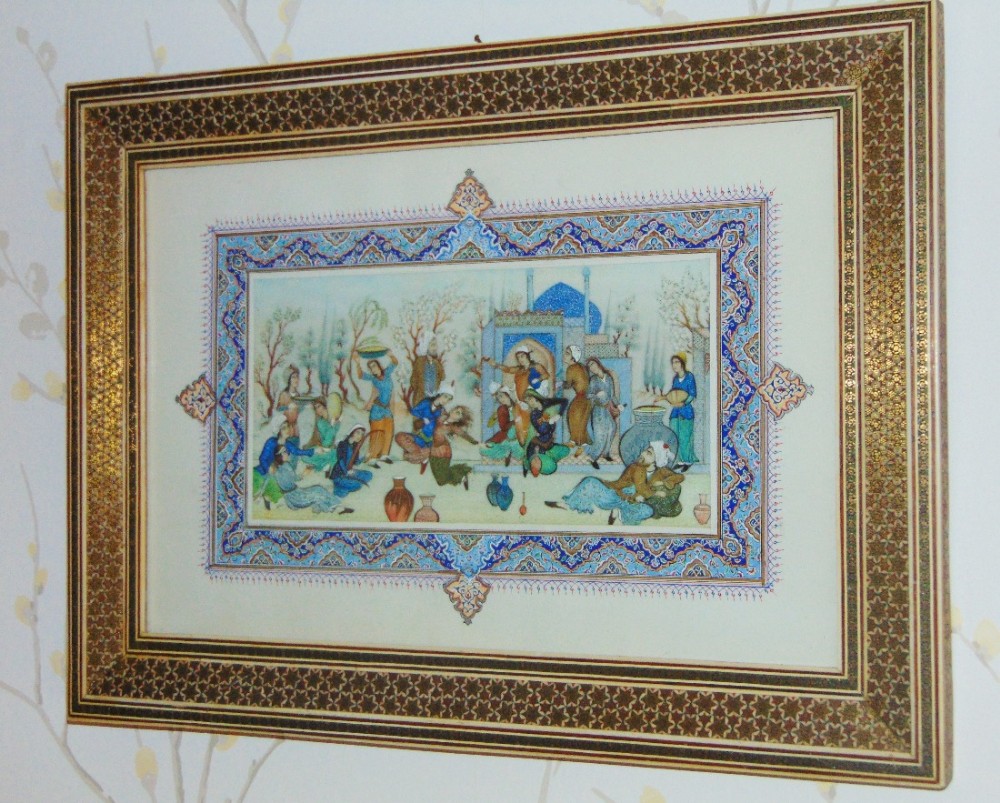 Early 20th C. Indo-Persian Marriage Celebration Painting on Ivory Panel