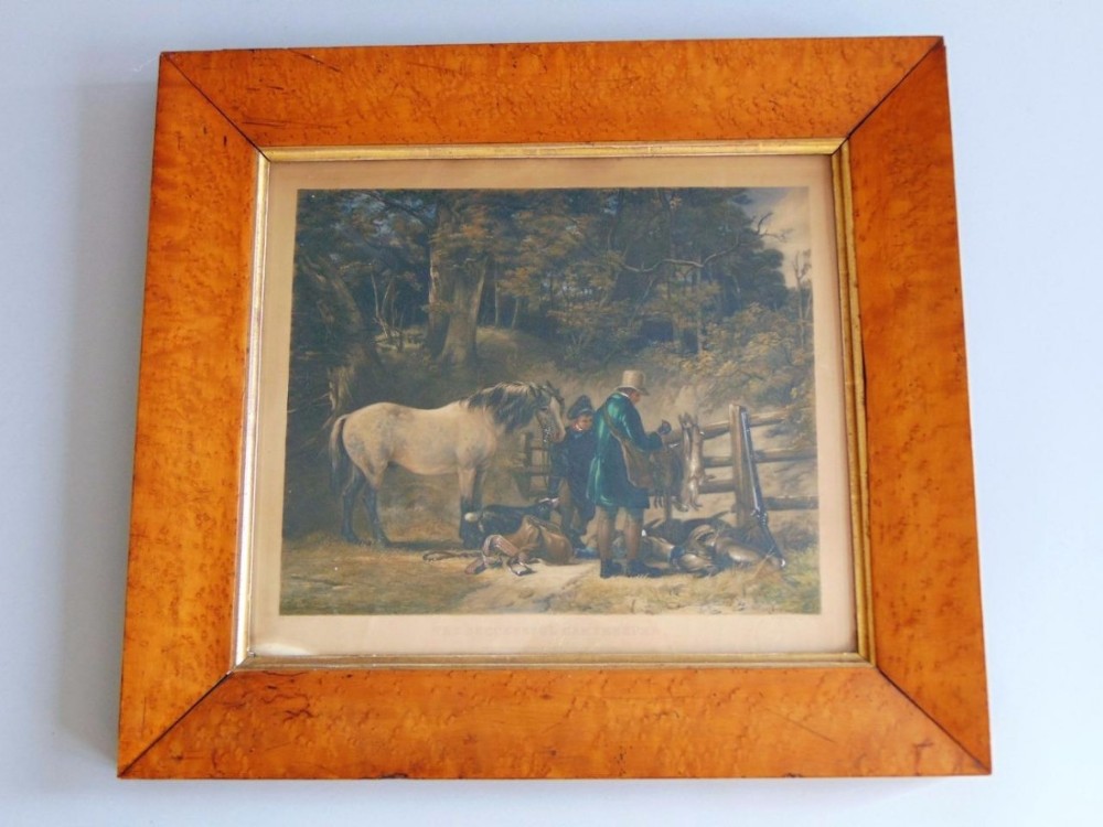 Burr Walnut Victorian Hand-Coloured Engraving The Successful Gamekeeper, 1841