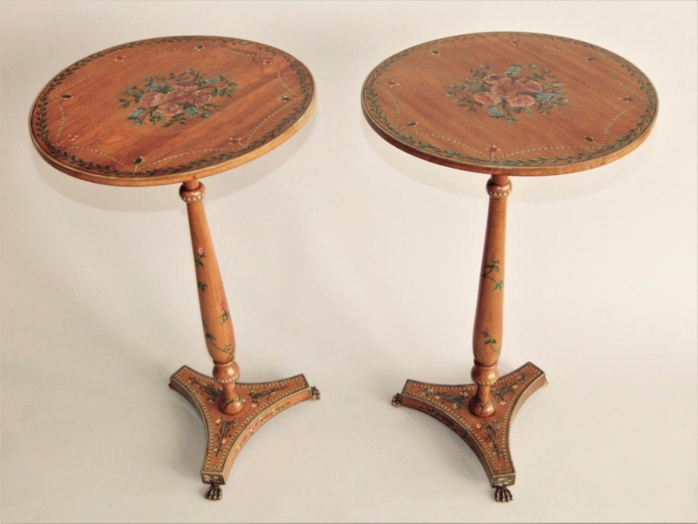 Pretty Pair of 19th Century Satinwood & Polychrome Wine Tables