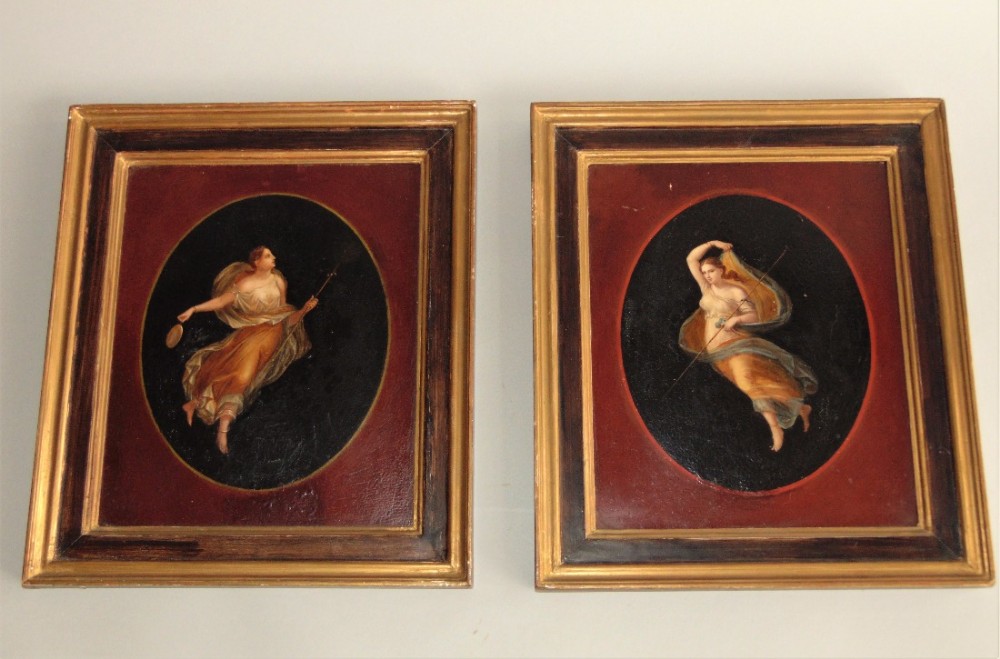 Pair of Oils on Canvas Allegorical Figures Michaelangelo Maestri Attributed