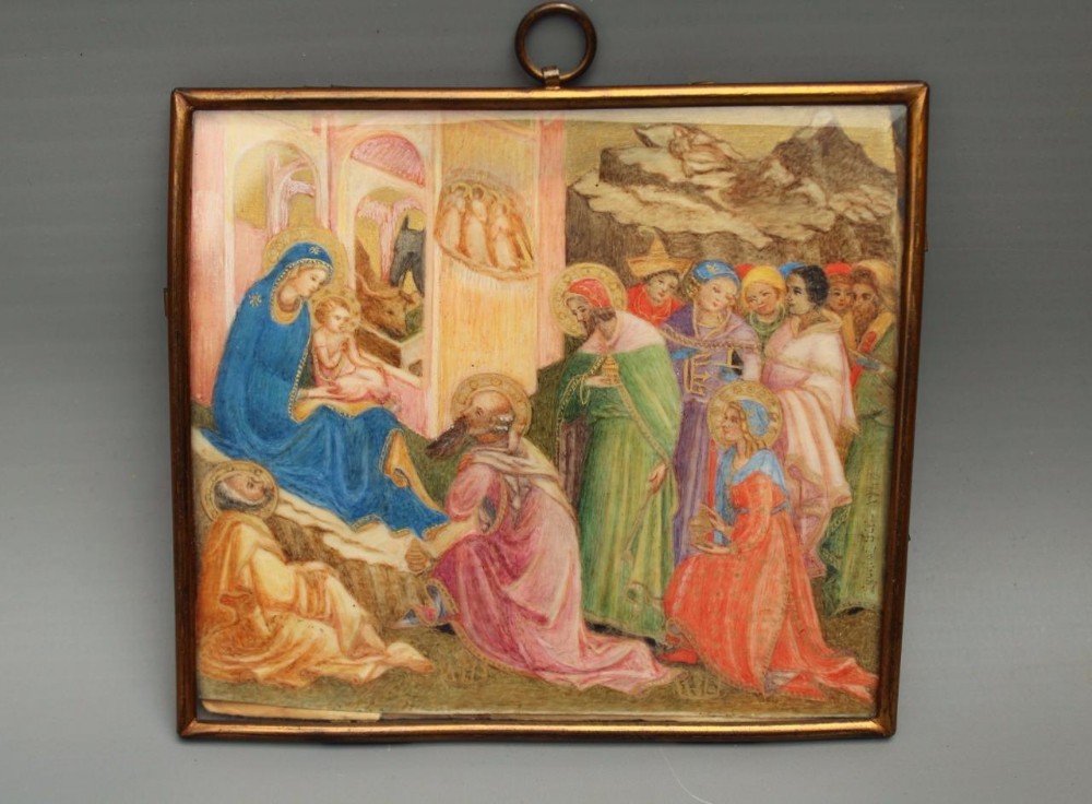 Miniature Painting on Ivory Adoration of Magi After Lorenzo Monaco