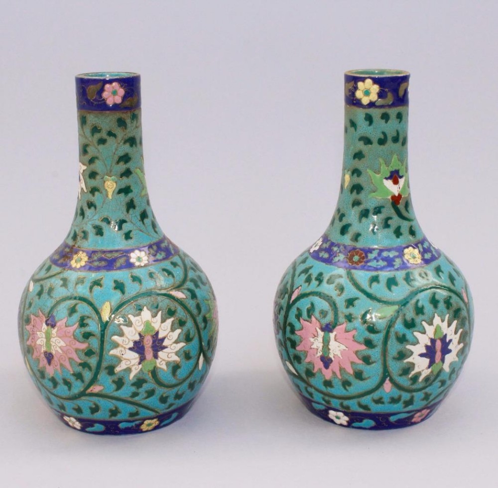 Pair of Chinese Enamelled Bottle Vases 19th Century