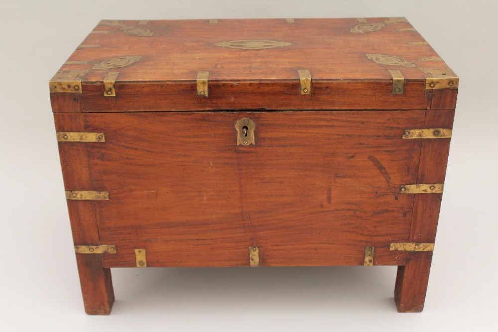 19th Century Teak & Brass Bound Campaign Chest
