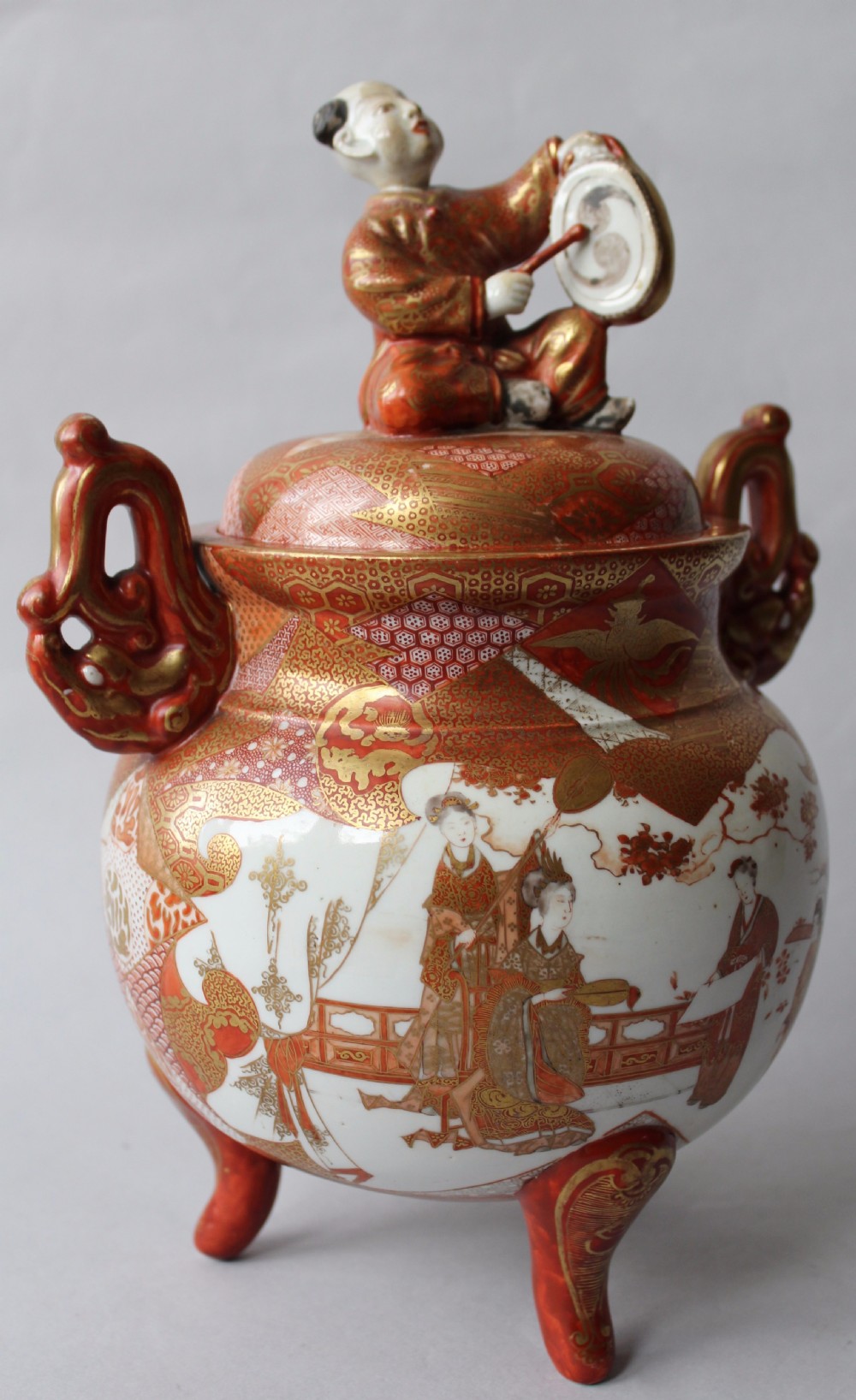 Large Antique Japanese Kutani Porcelain Koro View VI