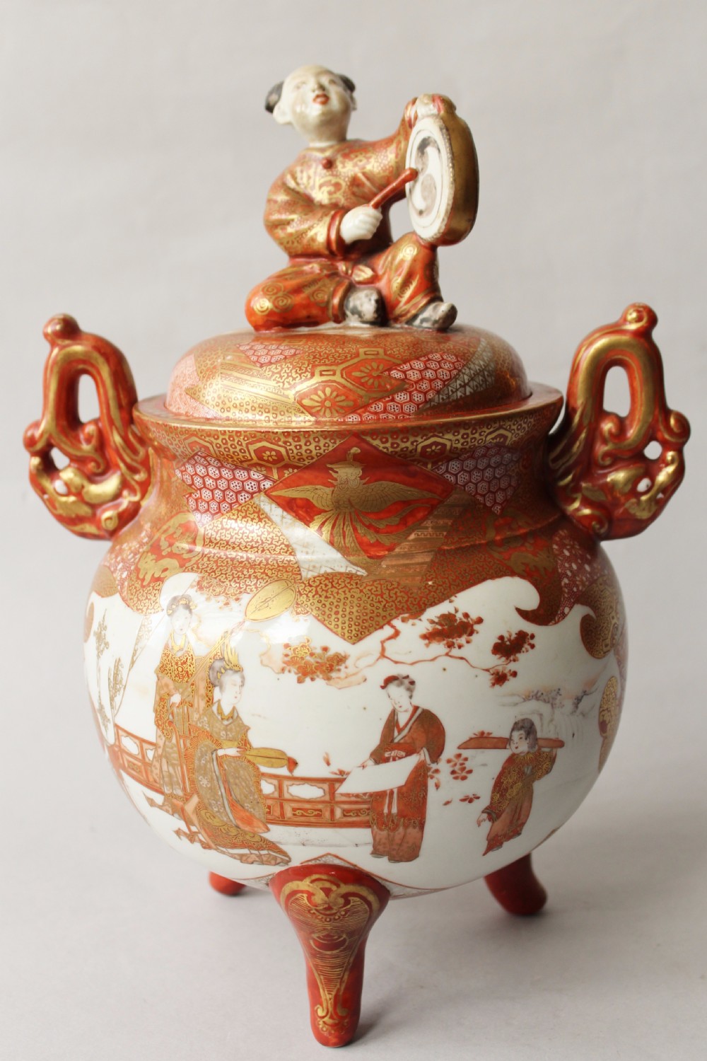 Large Antique Japanese Kutani Porcelain Koro View VII
