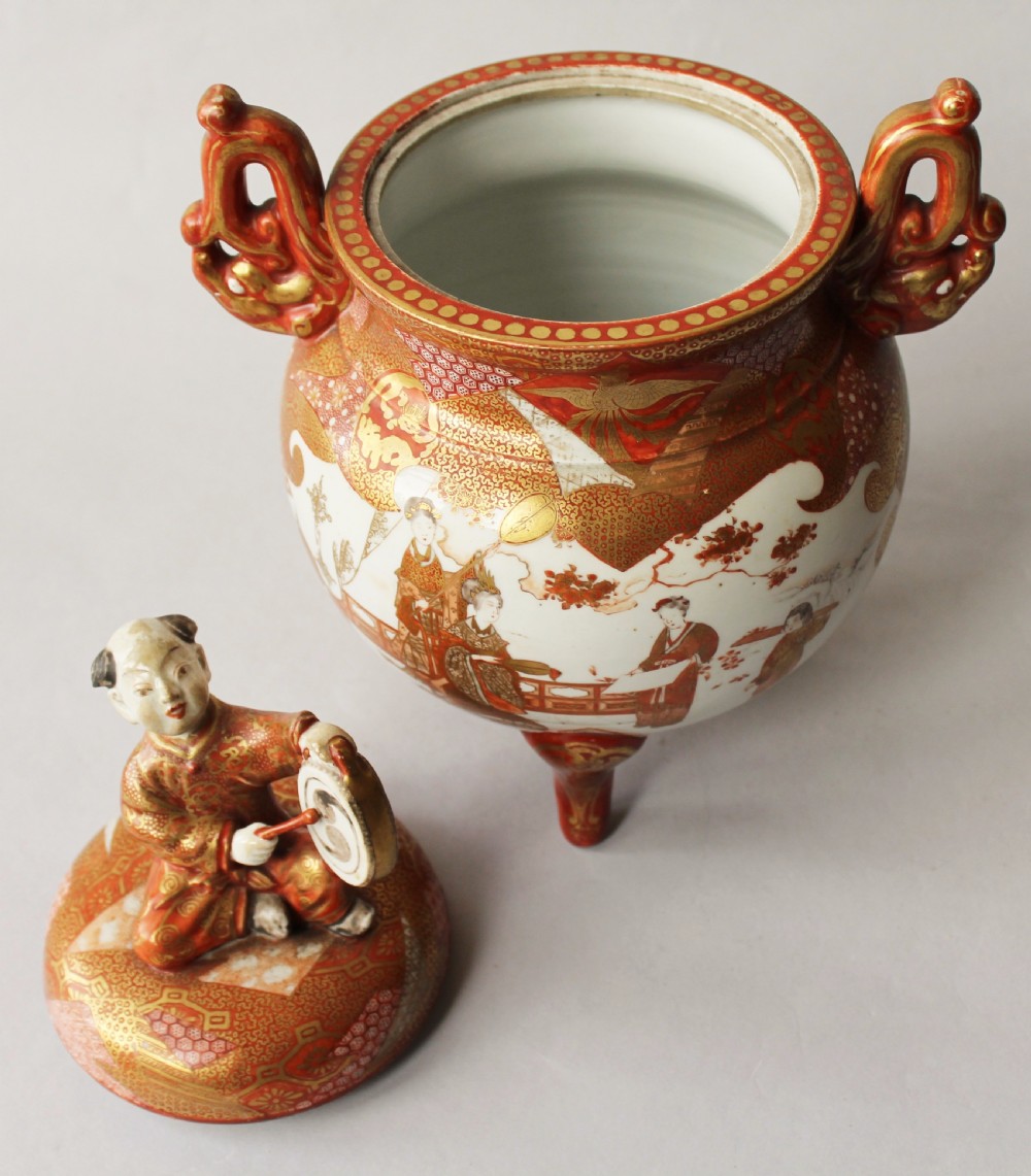 Large Antique Japanese Kutani Porcelain Koro View VIII